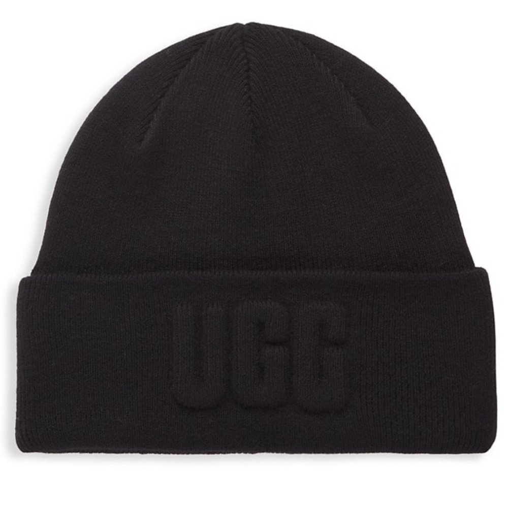 UGG Black 3D Embossed Logo Beanie